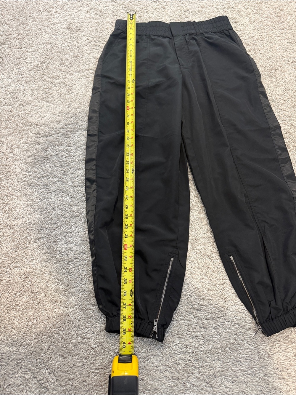 Black Elastic-Waist Capris with Side Satin Panels and Ankle Zips - Picture 10 of 10